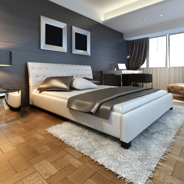 Luxus Kunstleder Bett mit Lattenrost und Matratze