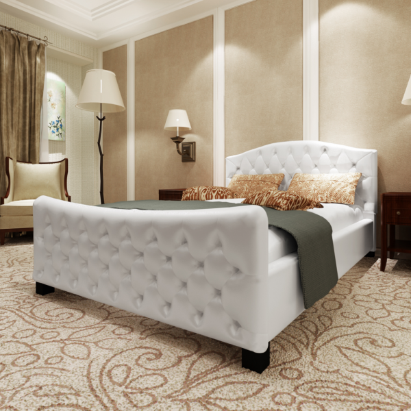 Luxus Kunstlederbett Bett 140 cm weiß + Matratze + Lattenrost